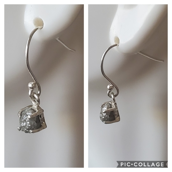 Genuine Rough Diamond (Round) Hook Earrings - Picture 3 of 6